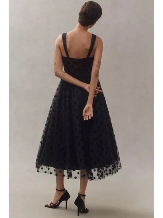 NWT Mac Duggal Black Polka Dot Net Bustier A-Line Midi Dress - Size 10‎ - Picture 16 of 16